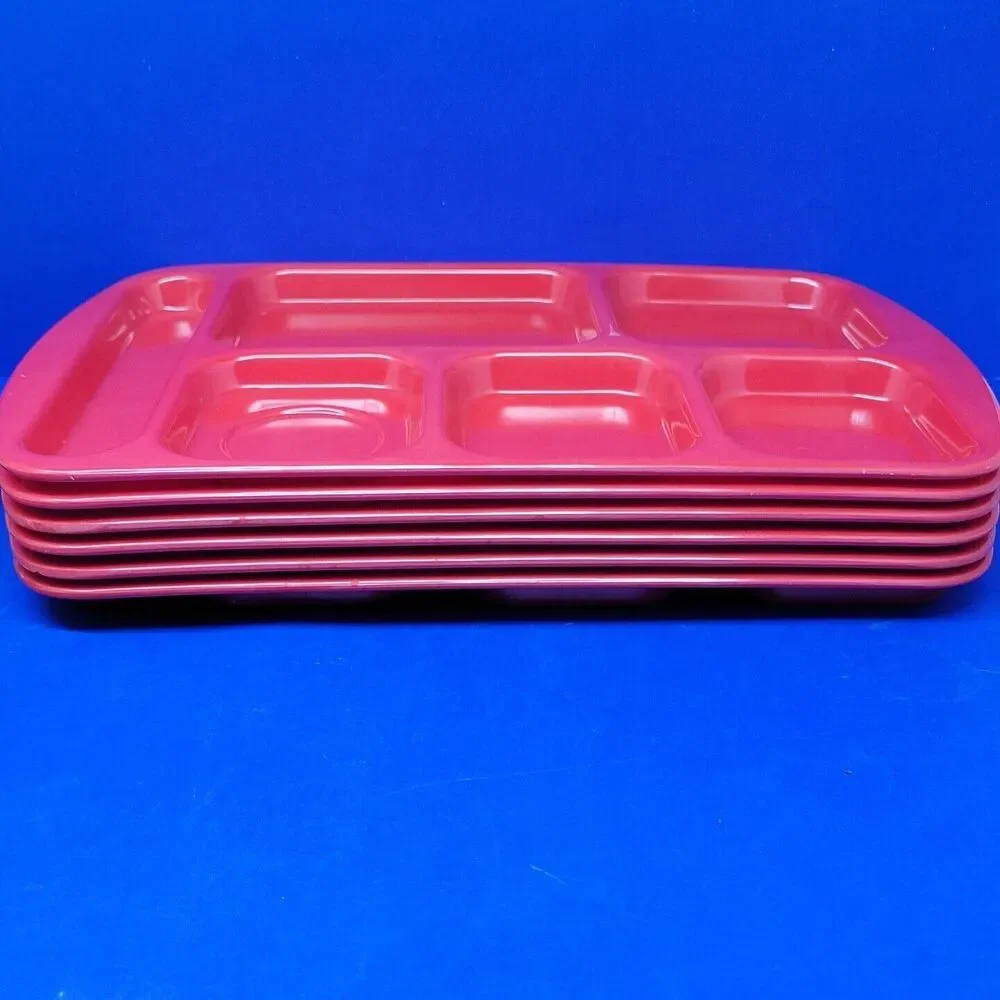G.E.T. Enterprises TR-151 6 Compartment Cafeteria Trays Red Bundle of 6